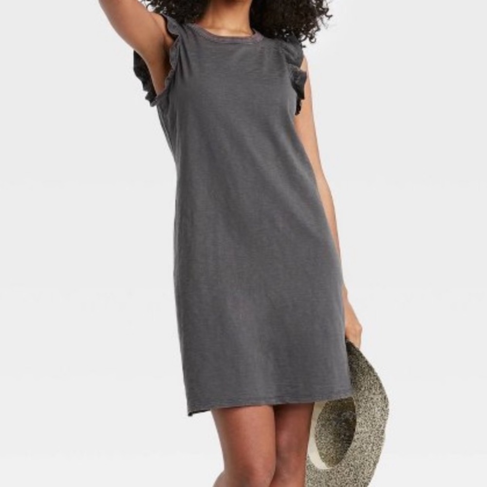 Grey Ruffle Sleeve Detail Mini Midi Shift Dress